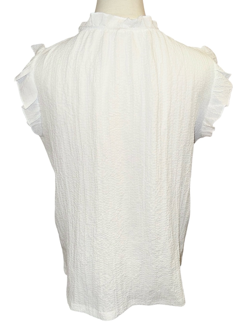 White Crepe Mock Neck Ruffle Blouse Size Small - Picture 5 of 10